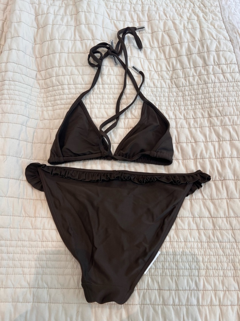 Celine Brown Ruffle Triangle Bikini Set  Size 38